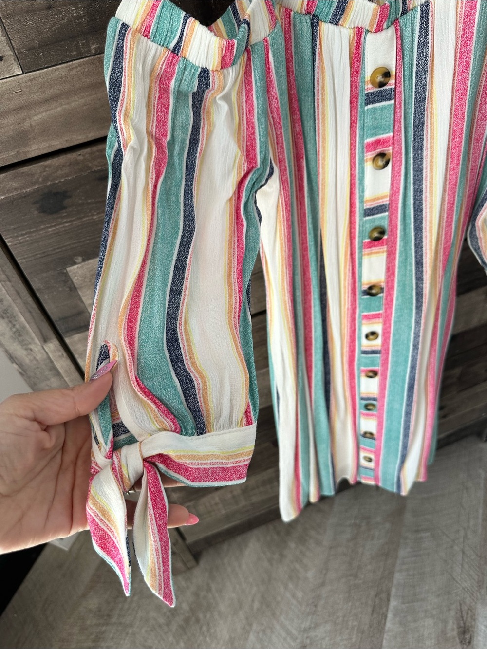 Off-Shoulder Striped Button-Front Maxi Dress - Multi - Picture 3 of 4